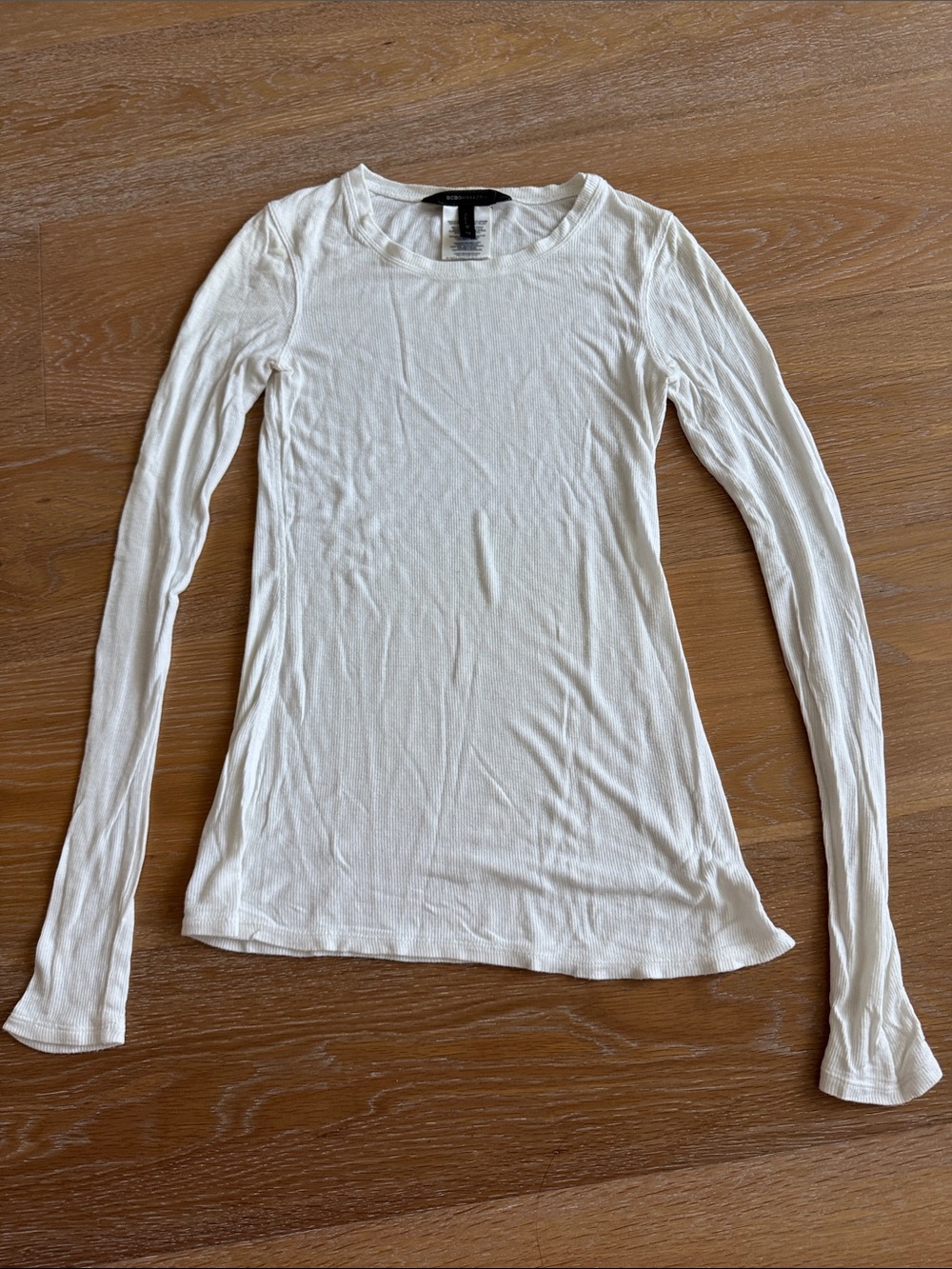 BCBGMaxAzria Maverick White Long-Sleeve Ribbed Crewneck Tee